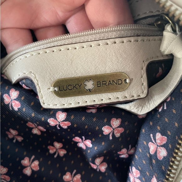 Lucky Brand Real Leather Foldover Option Shoulder Crossbody Bag- Fringe- Ivory - Picture 7 of 10